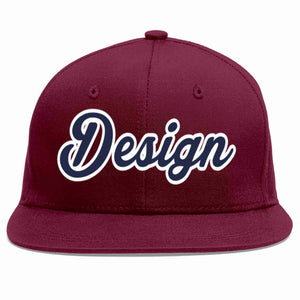 Custom Crimson Navy-White Flat Eaves Sport Baseball Cap Design for Men/Women/Youth