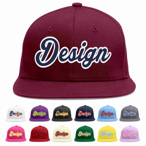 Custom Crimson Navy-White Flat Eaves Sport Baseball Cap Design for Men/Women/Youth