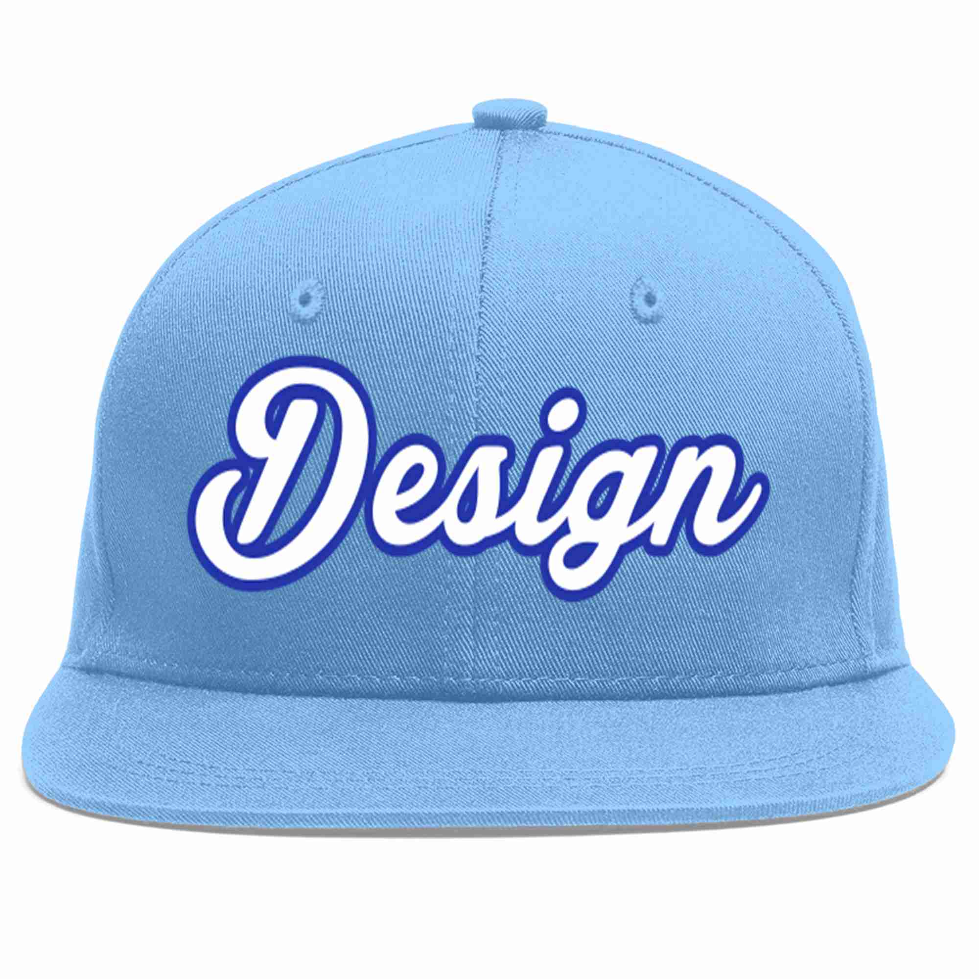 Custom Light Blue White-Royal Flat Eaves Sport Baseball Cap Design for Men/Women/Youth