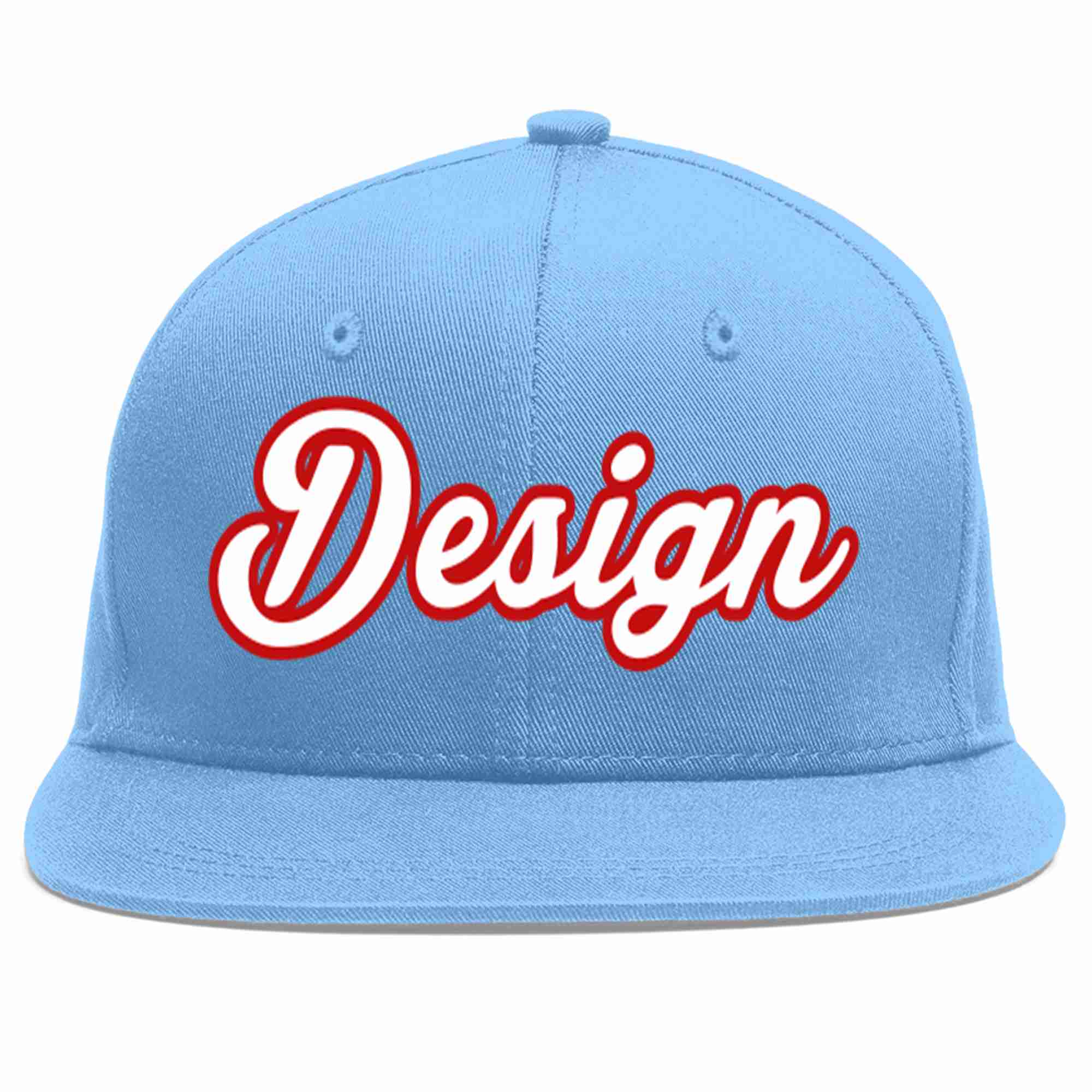 Conception personnalisée de casquette de baseball de sport à avant-toit plat bleu clair blanc-rouge pour hommes/femmes/jeunes