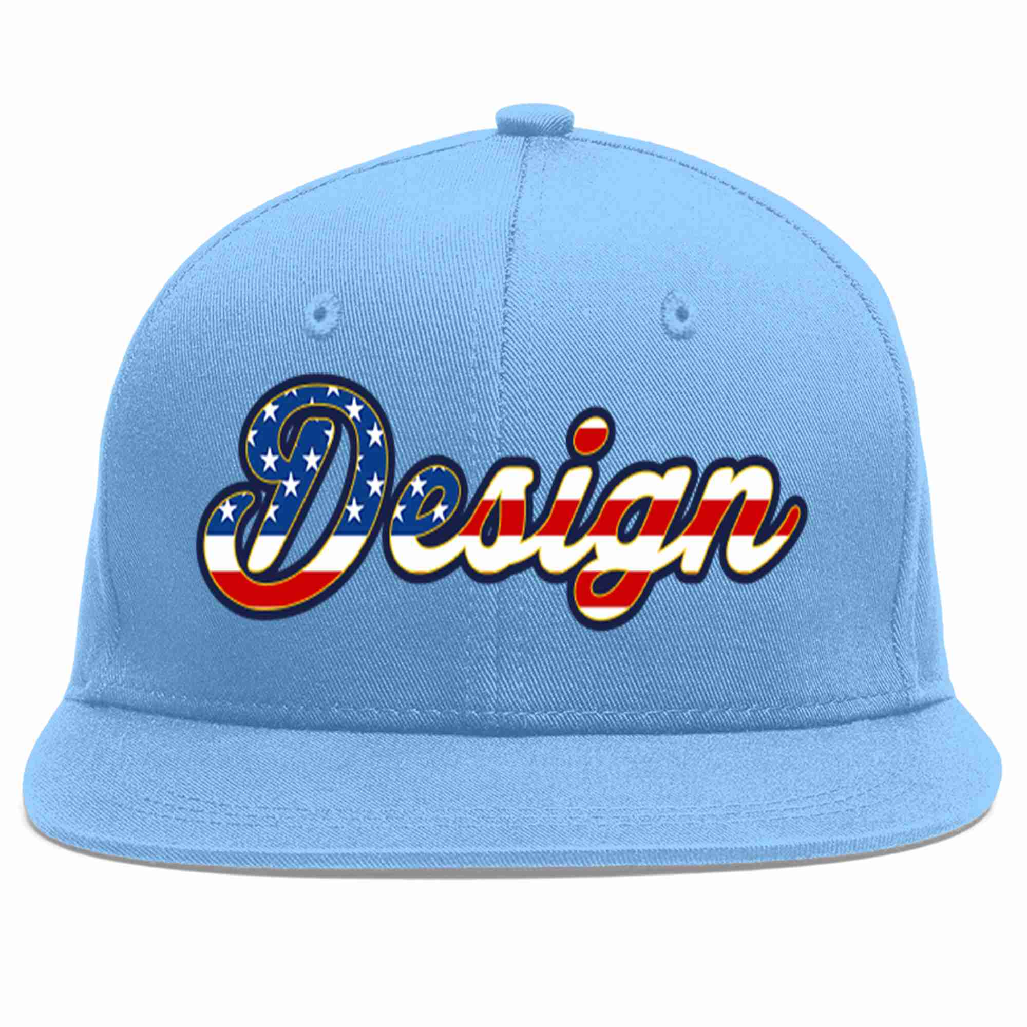 Custom Light Blue Vintage USA Flag-Gold Flat Eaves Sport Baseball Cap Design for Men/Women/Youth