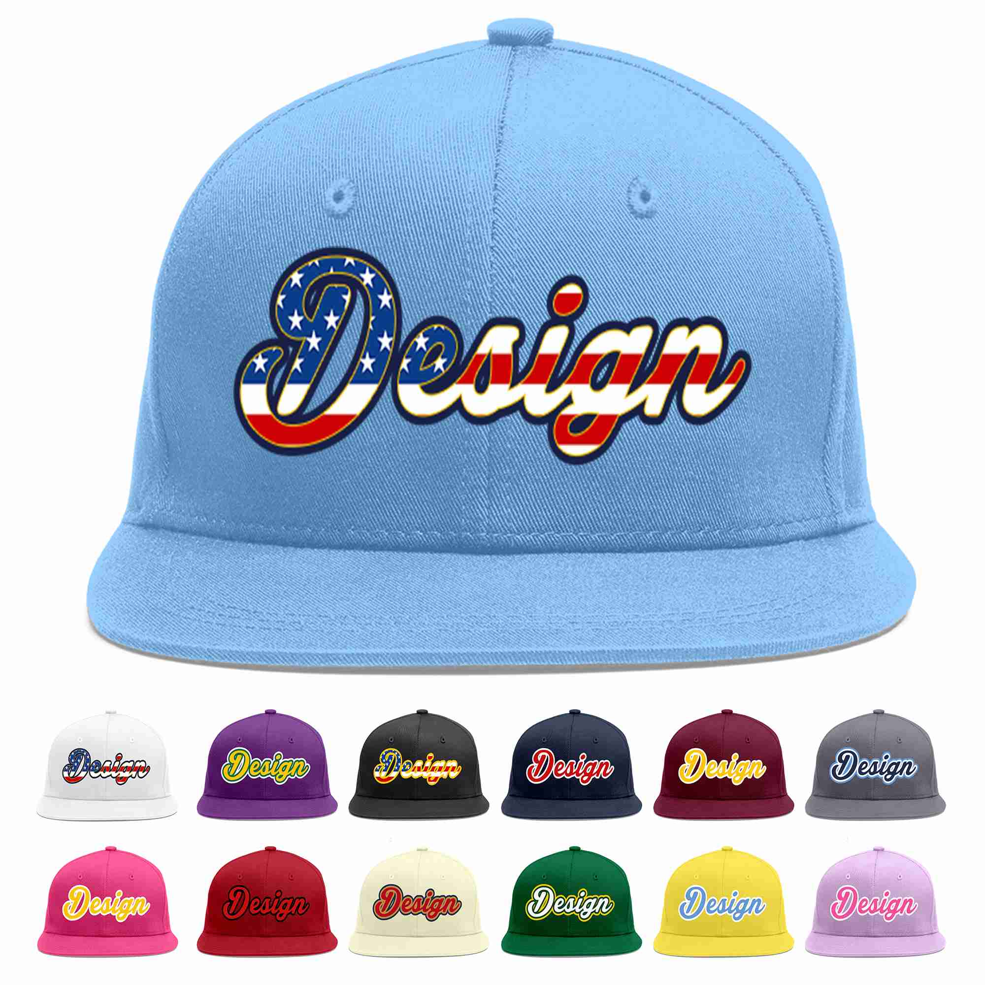 Custom Light Blue Vintage USA Flag-Gold Flat Eaves Sport Baseball Cap Design for Men/Women/Youth