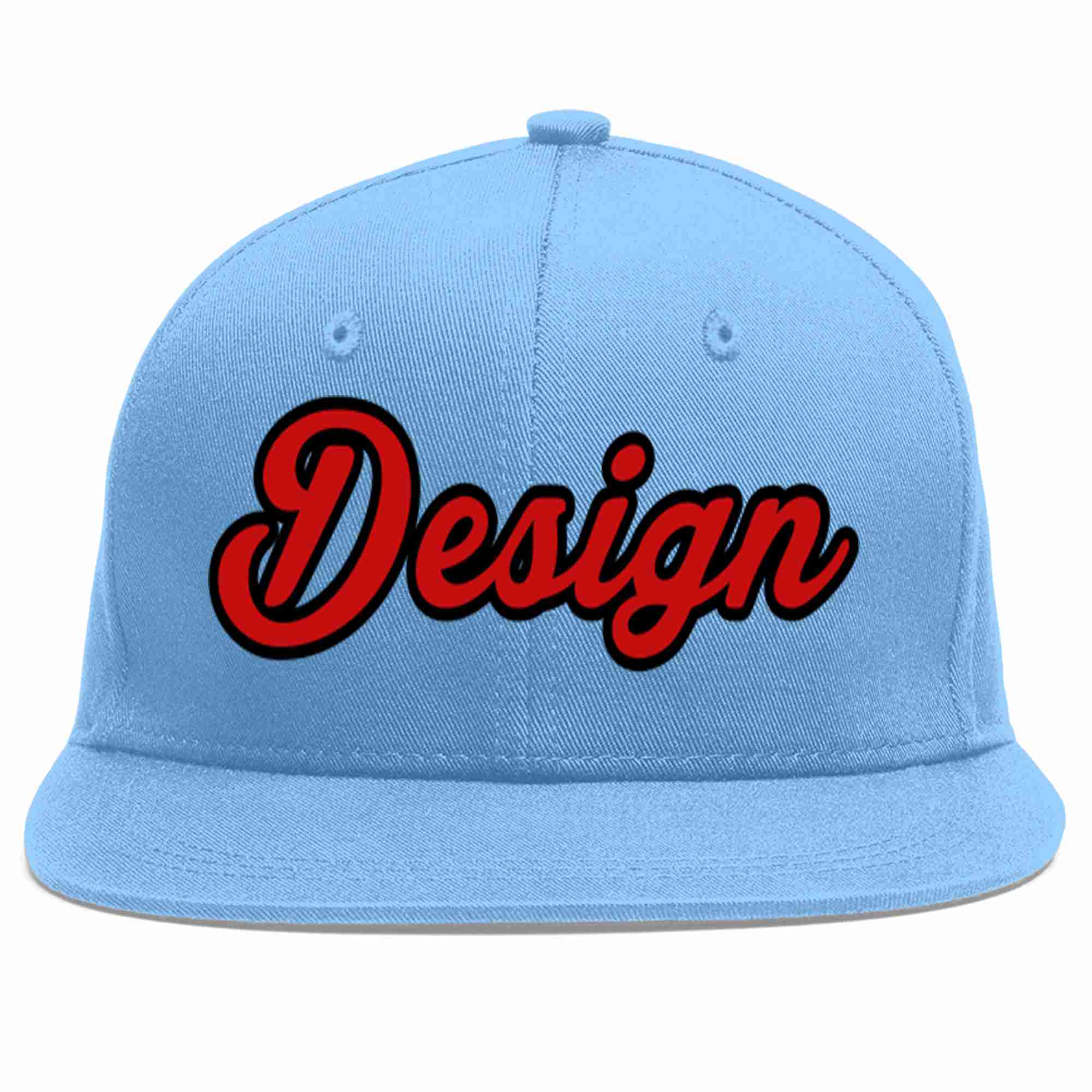 Conception personnalisée de casquette de baseball de sport à avant-toit plat bleu clair rouge-noir pour hommes/femmes/jeunes