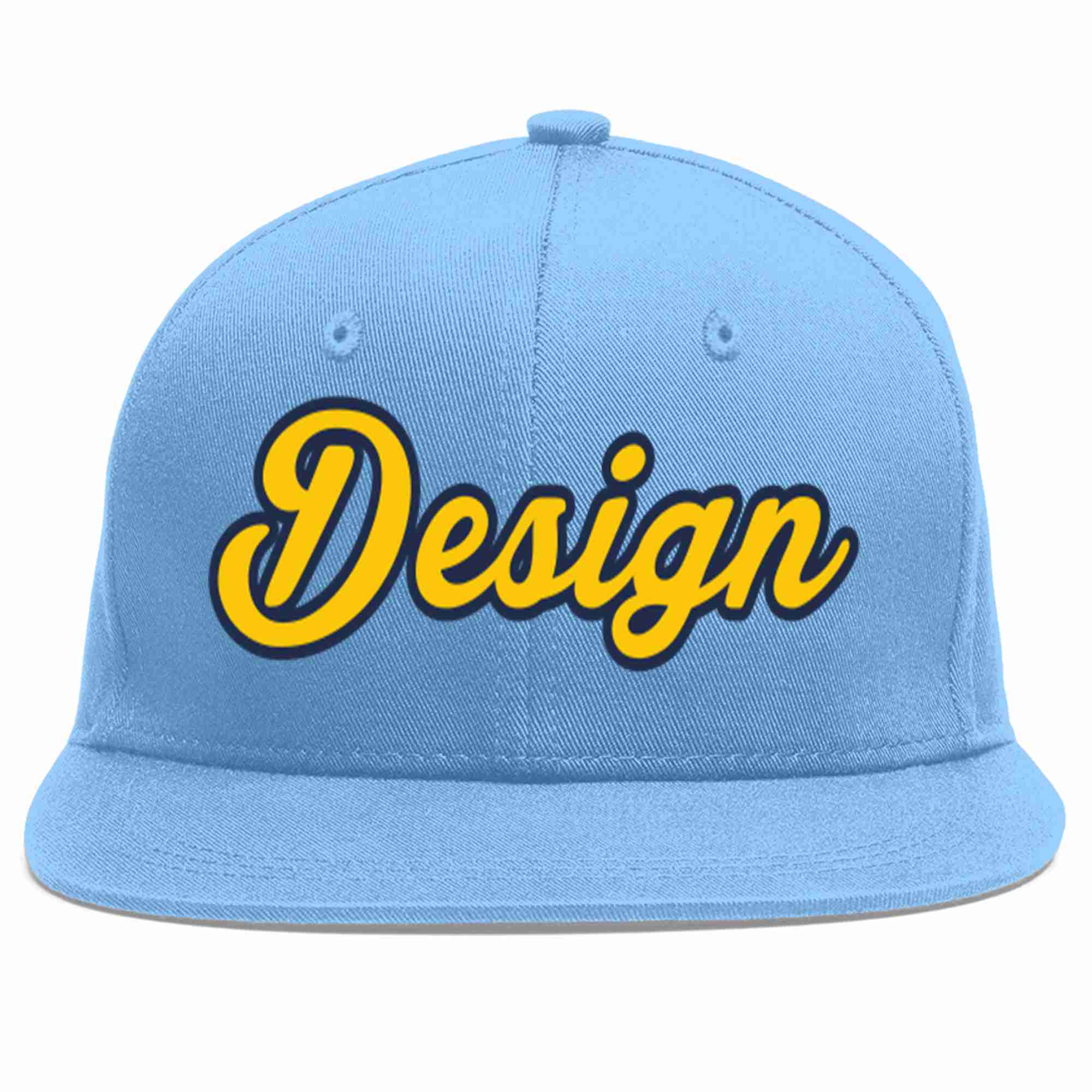 Conception personnalisée de casquette de baseball de sport à avant-toit plat bleu clair or-marine pour hommes/femmes/jeunes