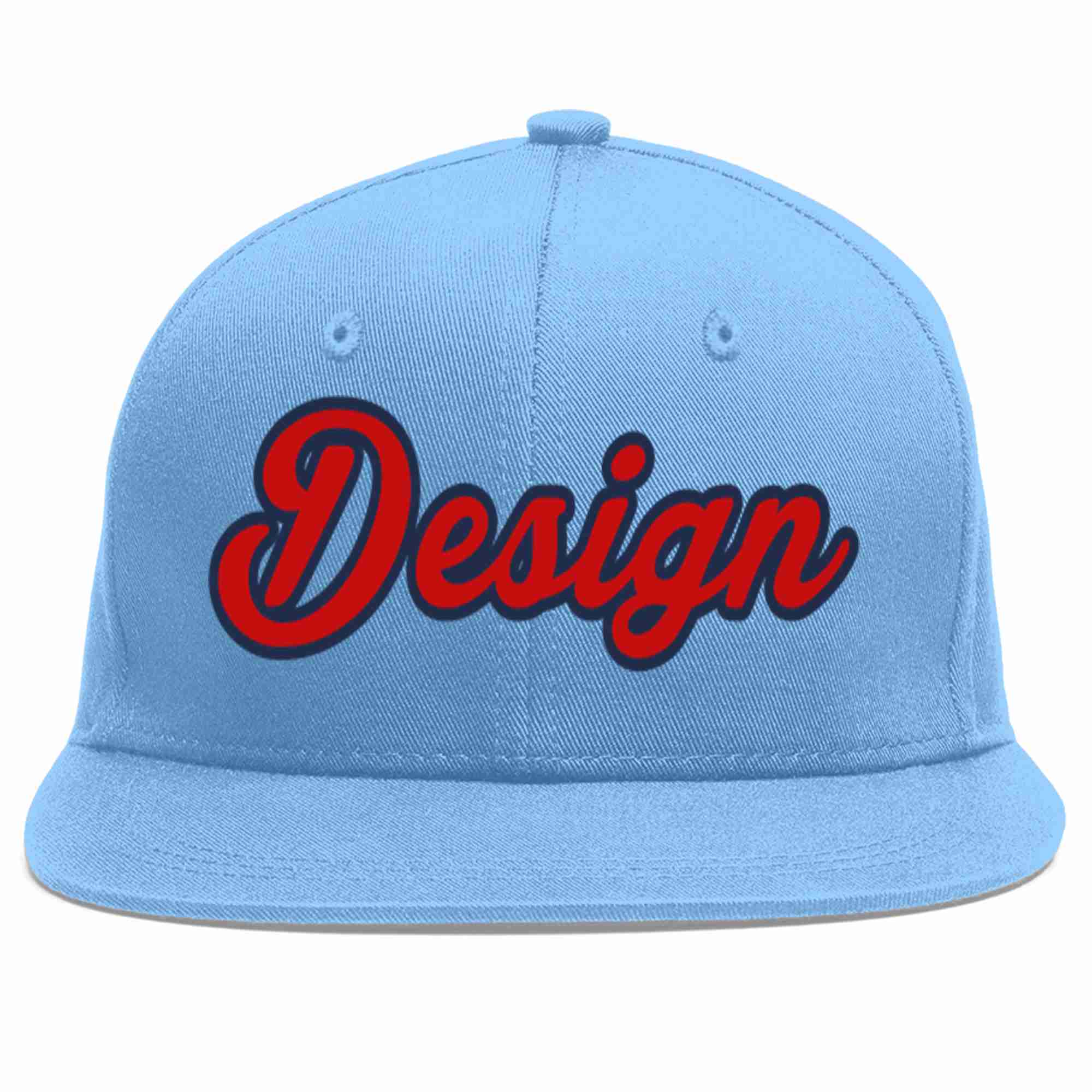 Custom Light Blue Red-Navy Flat Eaves Sport Baseball Cap Design for Men/Women/Youth