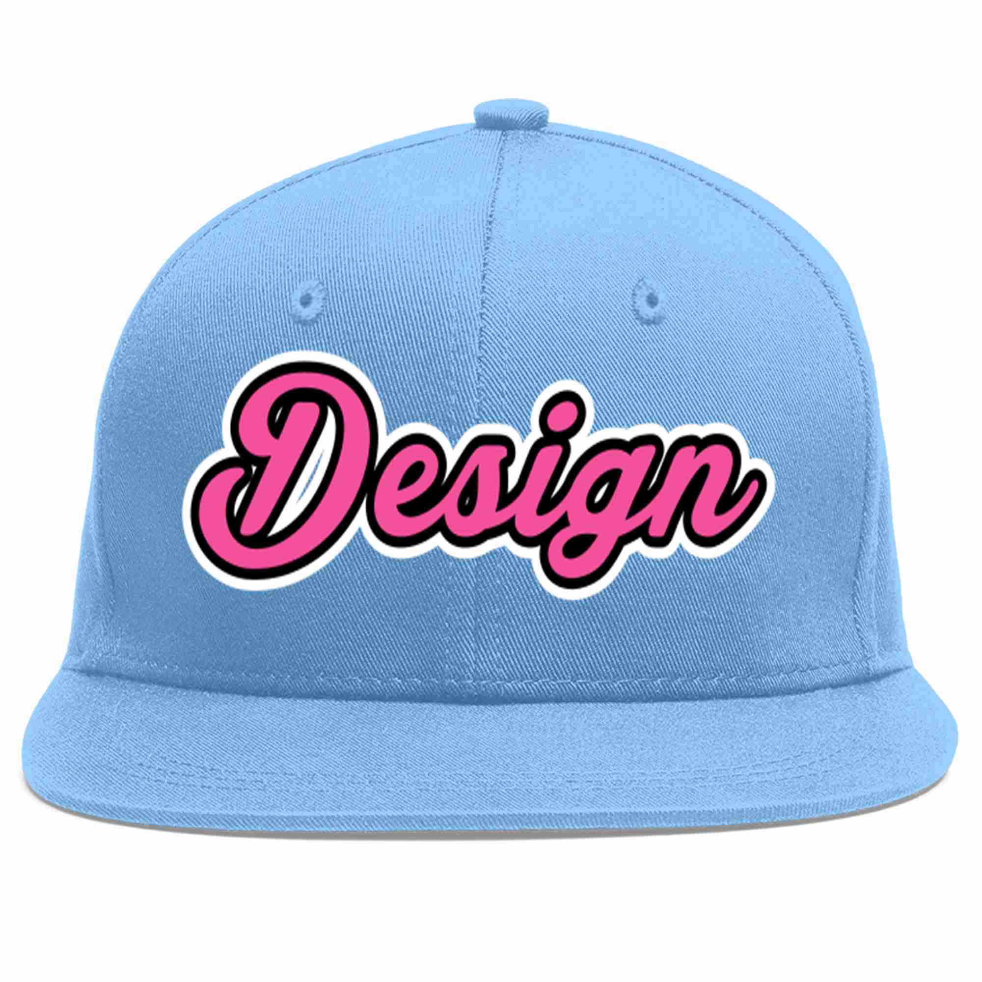 Conception personnalisée de casquette de baseball de sport à avant-toit plat bleu clair rose-noir pour hommes/femmes/jeunes