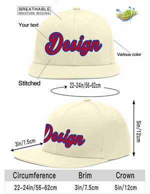 Custom Cream Red-Royal Flat Eaves Sport Baseball Cap Design for Men/Women/Youth