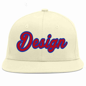 Custom Cream Red-Royal Flat Eaves Sport Baseball Cap Design for Men/Women/Youth