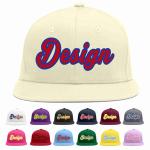 Custom Cream Red-Royal Flat Eaves Sport Baseball Cap Design for Men/Women/Youth