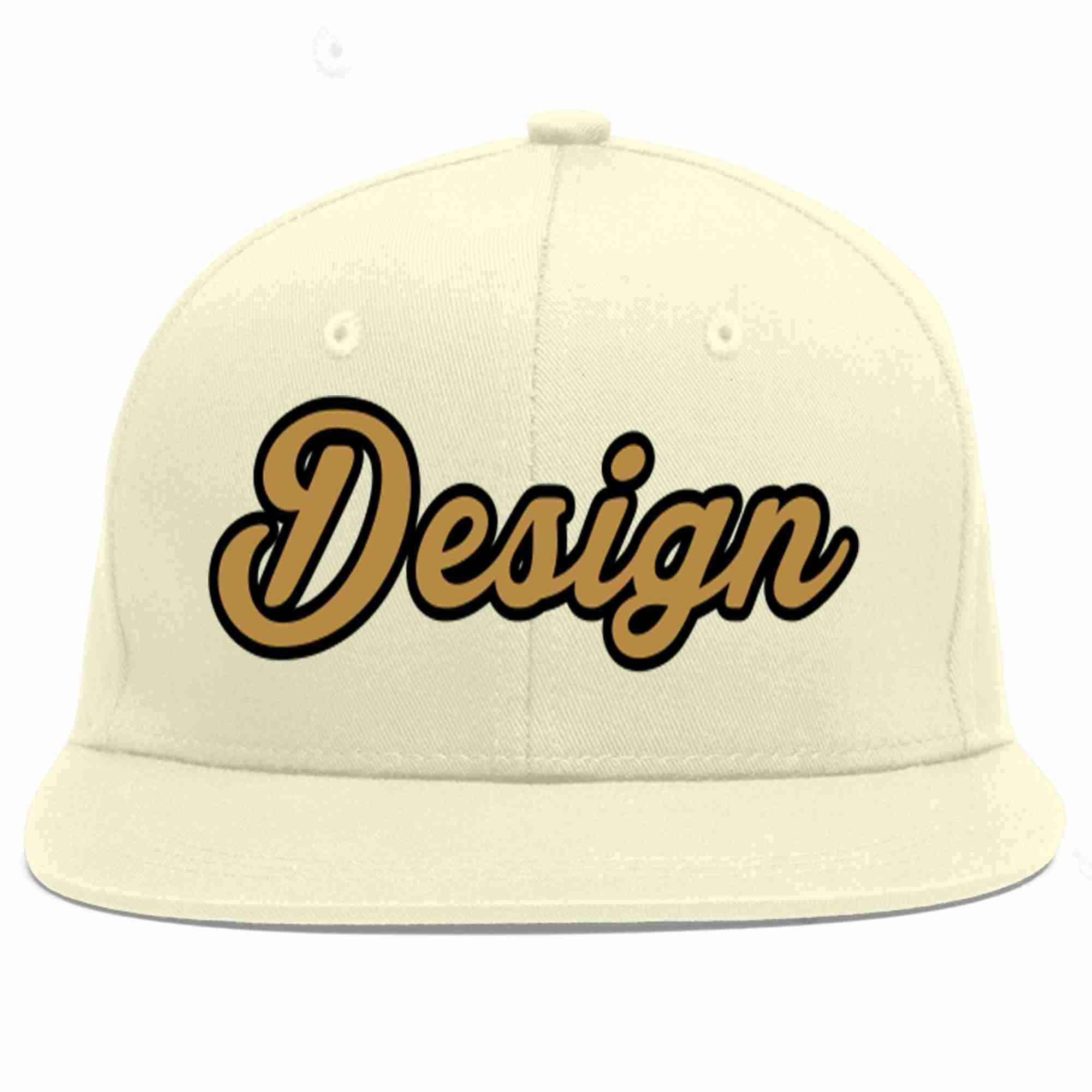 Custom Cream Old Gold-Black Flat Eaves Sport Baseball Cap Design for Men/Women/Youth