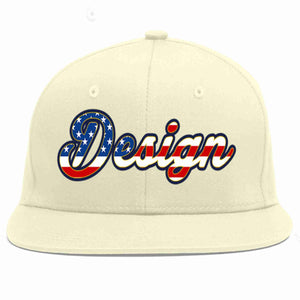 Custom Cream Vintage USA Flag-Gold Flat Eaves Sport Baseball Cap Design for Men/Women/Youth