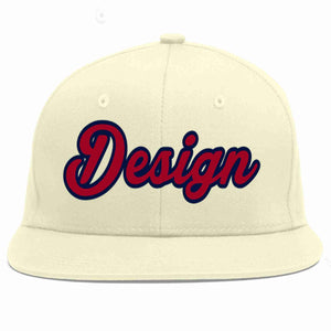 Custom Cream Red-Navy Flat Eaves Sport Baseball Cap Design for Men/Women/Youth