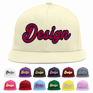 Custom Cream Red-Navy Flat Eaves Sport Baseball Cap Design for Men/Women/Youth