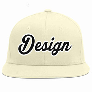 Custom Cream Black-White Flat Eaves Sport Baseball Cap Design for Men/Women/Youth