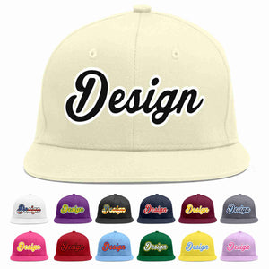 Custom Cream Black-White Flat Eaves Sport Baseball Cap Design for Men/Women/Youth