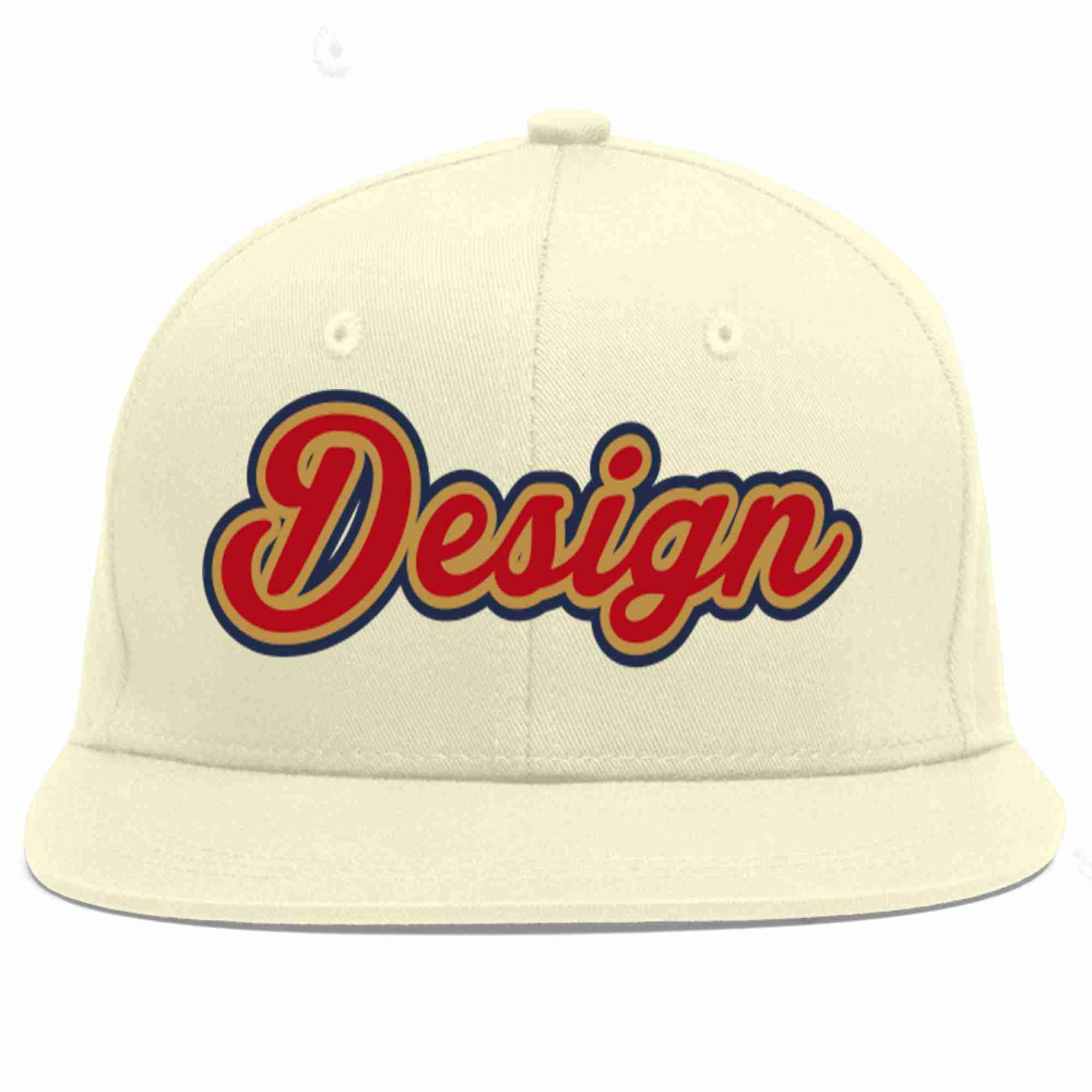 Custom Cream Red-Old Gold Flat Eaves Sport Baseball Cap Design for Men/Women/Youth