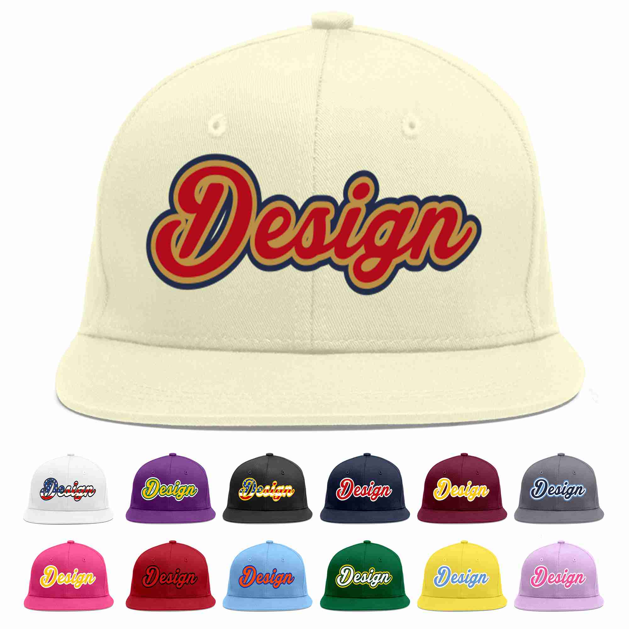 Custom Cream Red-Old Gold Flat Eaves Sport Baseball Cap Design for Men/Women/Youth