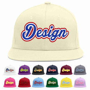 Custom Cream Royal-White Flat Eaves Sport Baseball Cap Design for Men/Women/Youth