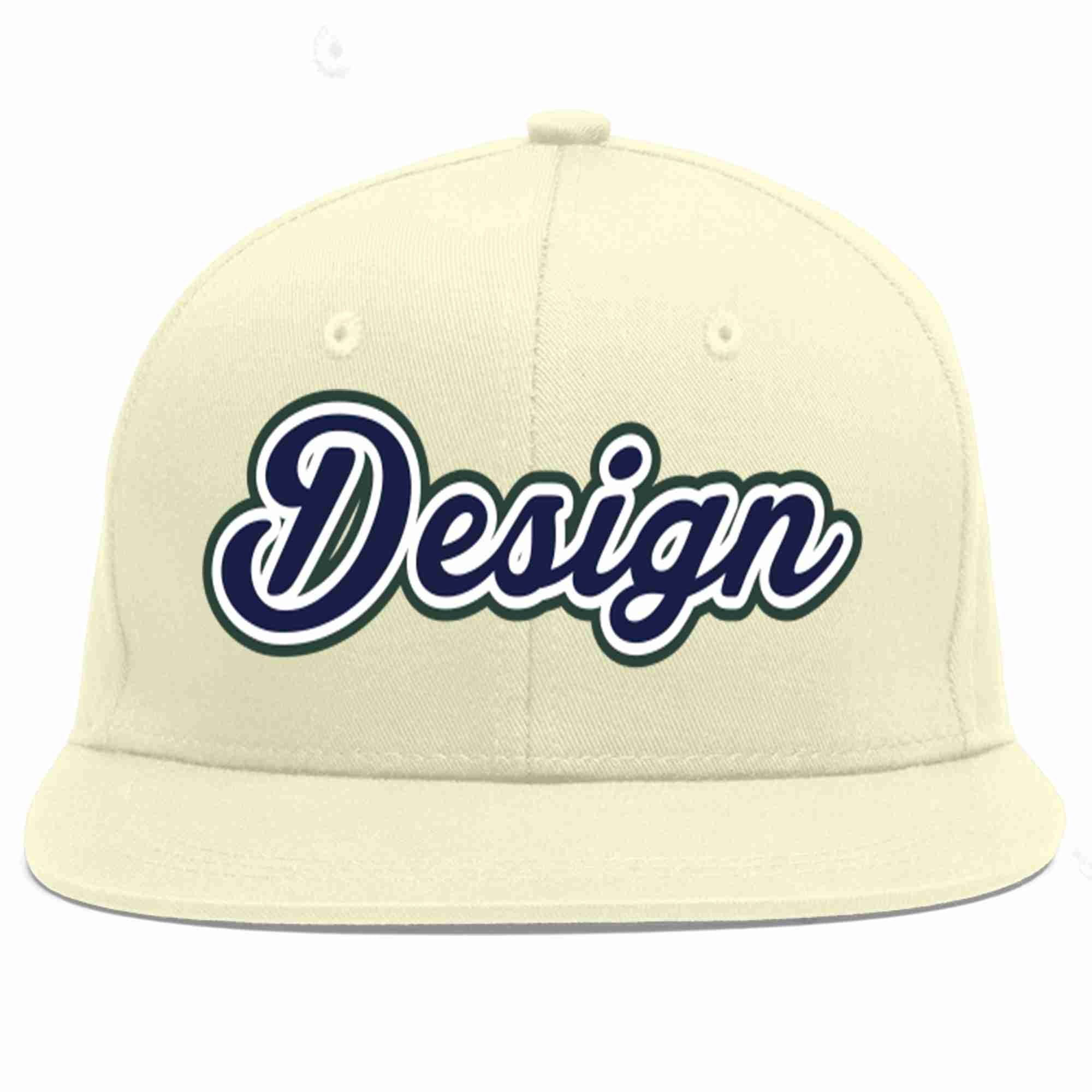 Conception personnalisée de casquette de baseball de sport à avant-toit plat bleu marine-blanc crème pour hommes/femmes/jeunes