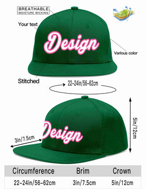 Custom Green White-Pink Flat Eaves Sport Baseball Cap Design for Men/Women/Youth