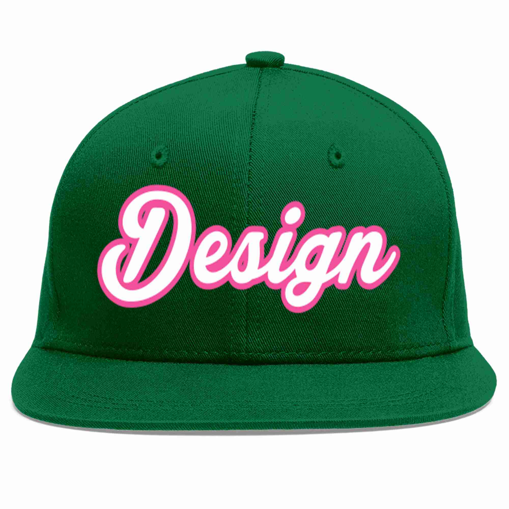 Conception personnalisée de casquette de baseball de sport à avant-toit plat vert blanc-rose pour hommes/femmes/jeunes