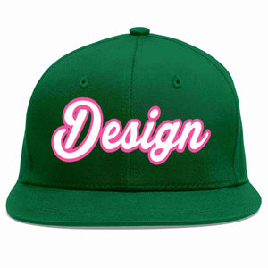 Custom Green White-Pink Flat Eaves Sport Baseball Cap Design for Men/Women/Youth