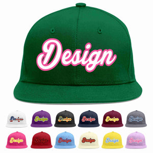 Custom Green White-Pink Flat Eaves Sport Baseball Cap Design for Men/Women/Youth