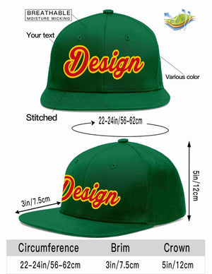 Custom Green Red-Yellow Flat Eaves Sport Baseball Cap Design for Men/Women/Youth