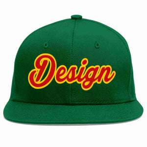 Custom Green Red-Yellow Flat Eaves Sport Baseball Cap Design for Men/Women/Youth