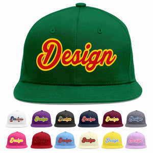 Custom Green Red-Yellow Flat Eaves Sport Baseball Cap Design for Men/Women/Youth