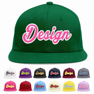 Custom Green Pink-White Flat Eaves Sport Baseball Cap Design for Men/Women/Youth