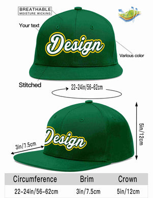 Conception personnalisée de casquette de baseball de sport à avant-toit plat vert blanc-kelly vert pour hommes/femmes/jeunes