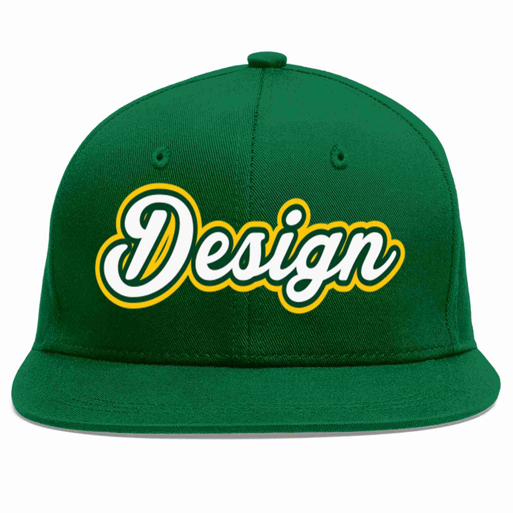 Custom Green White-Kelly Green Flat Eaves Sport Baseball Cap Design for Men/Women/Youth