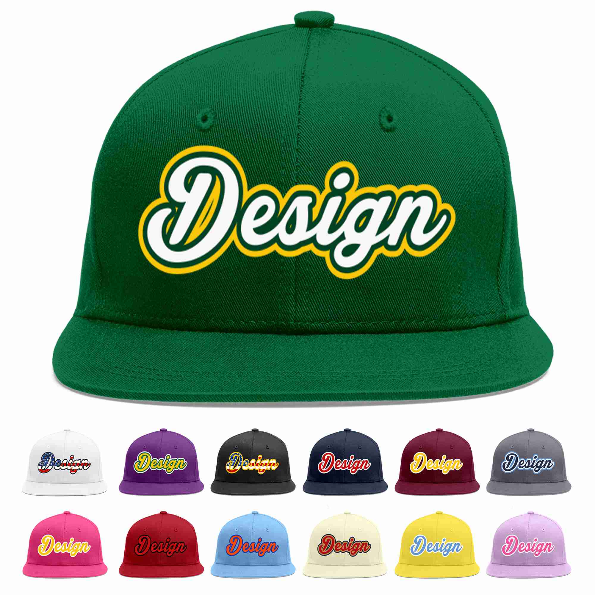 Custom Green White-Kelly Green Flat Eaves Sport Baseball Cap Design for Men/Women/Youth