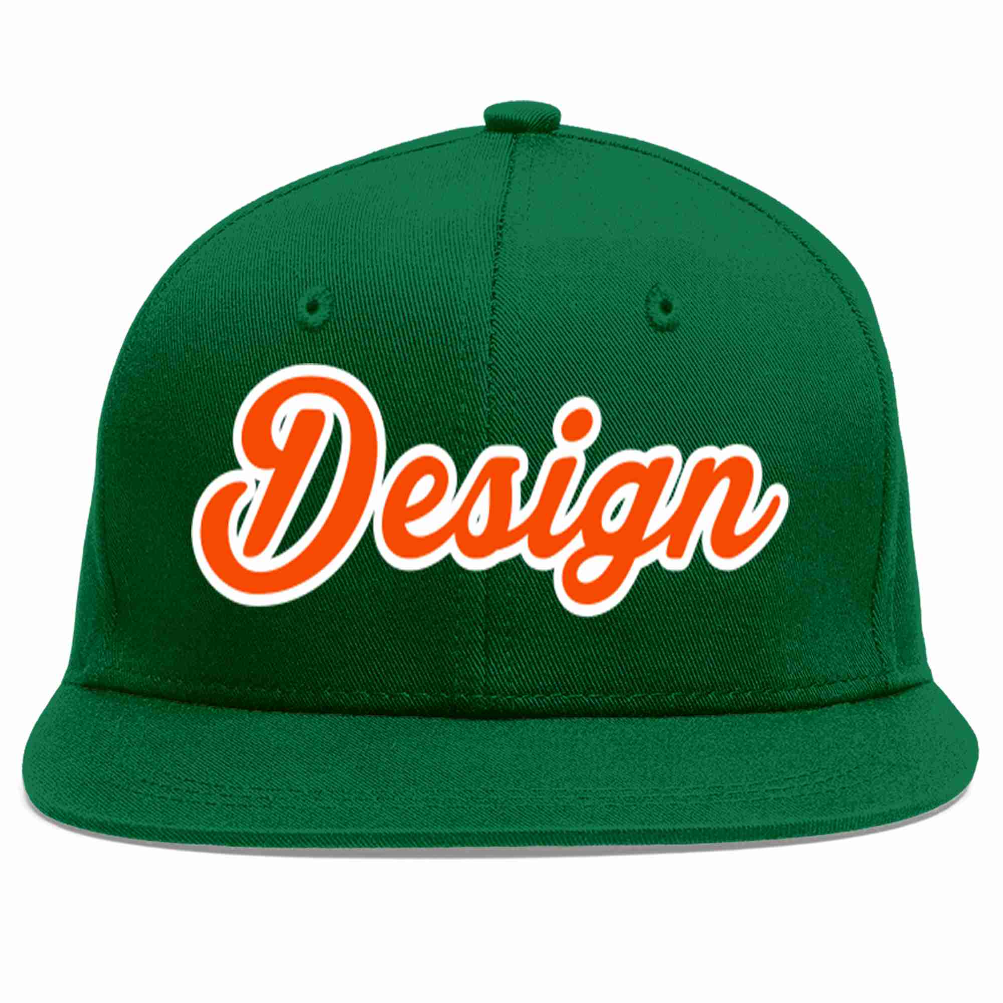 Conception personnalisée de casquette de baseball de sport à avant-toit plat vert orange-blanc pour hommes/femmes/jeunes