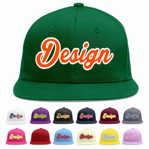 Custom Green Orange-White Flat Eaves Sport Baseball Cap Design for Men/Women/Youth