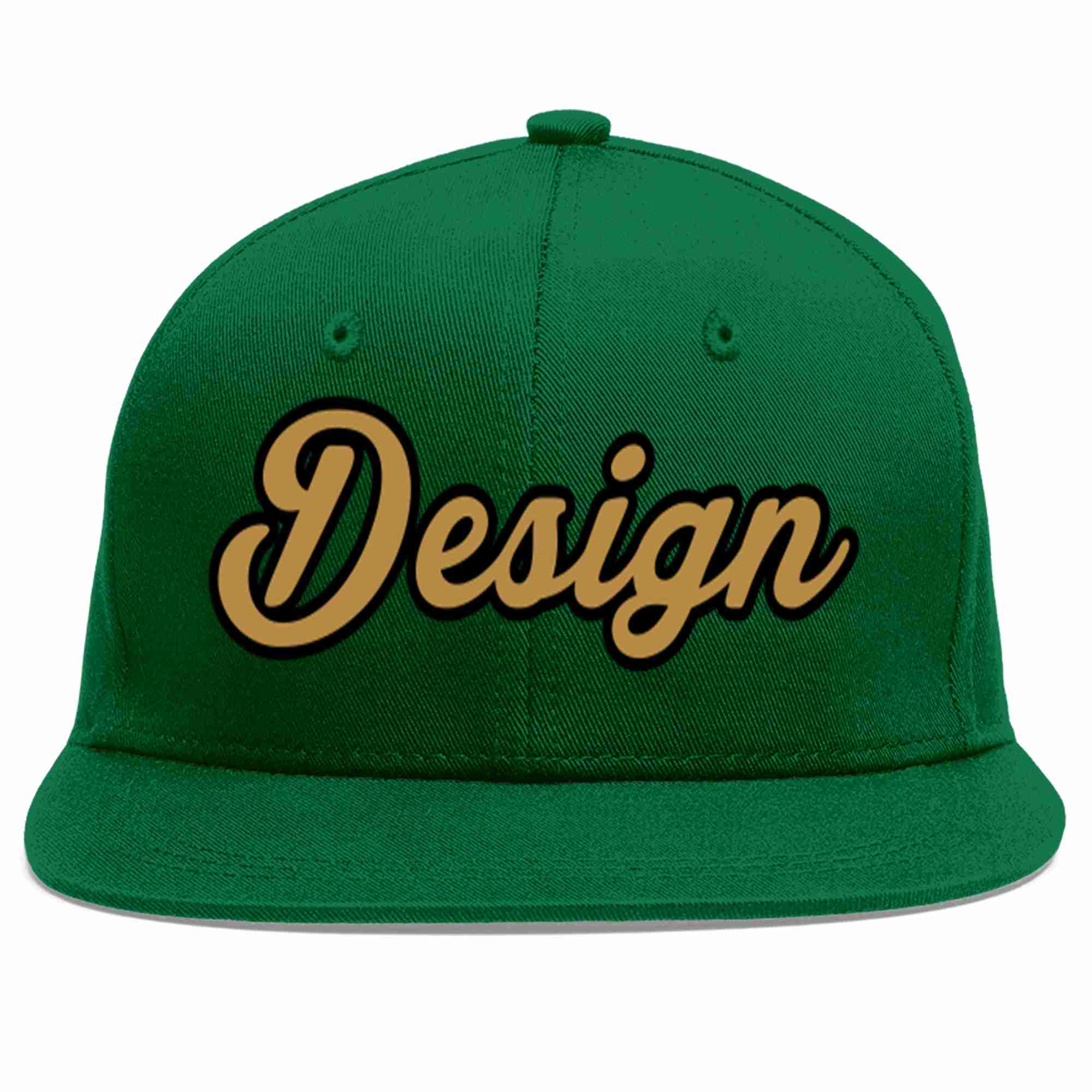 Custom Green Old Gold-Black Flat Eaves Sport Baseball Cap Design for Men/Women/Youth