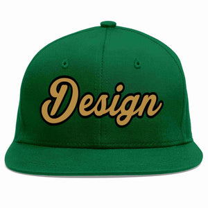 Conception personnalisée de casquette de baseball de sport à avant-toit plat vert vieux or-noir pour hommes/femmes/jeunes