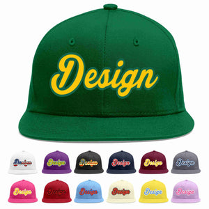 Custom Green Gold-Kelly Green Flat Eaves Sport Baseball Cap Design for Men/Women/Youth