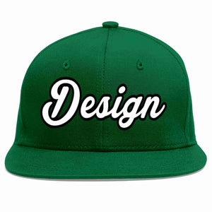 Conception personnalisée de casquette de baseball de sport à avant-toit plat vert blanc-noir pour hommes/femmes/jeunes