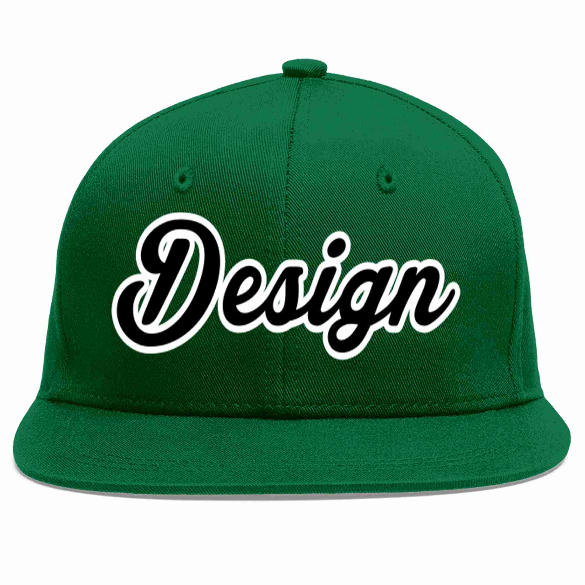 Custom Green Black-White Flat Eaves Sport Baseball Cap Design for Men/Women/Youth