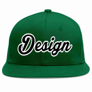 Conception personnalisée de casquette de baseball de sport à avant-toit plat vert noir-blanc pour hommes/femmes/jeunes