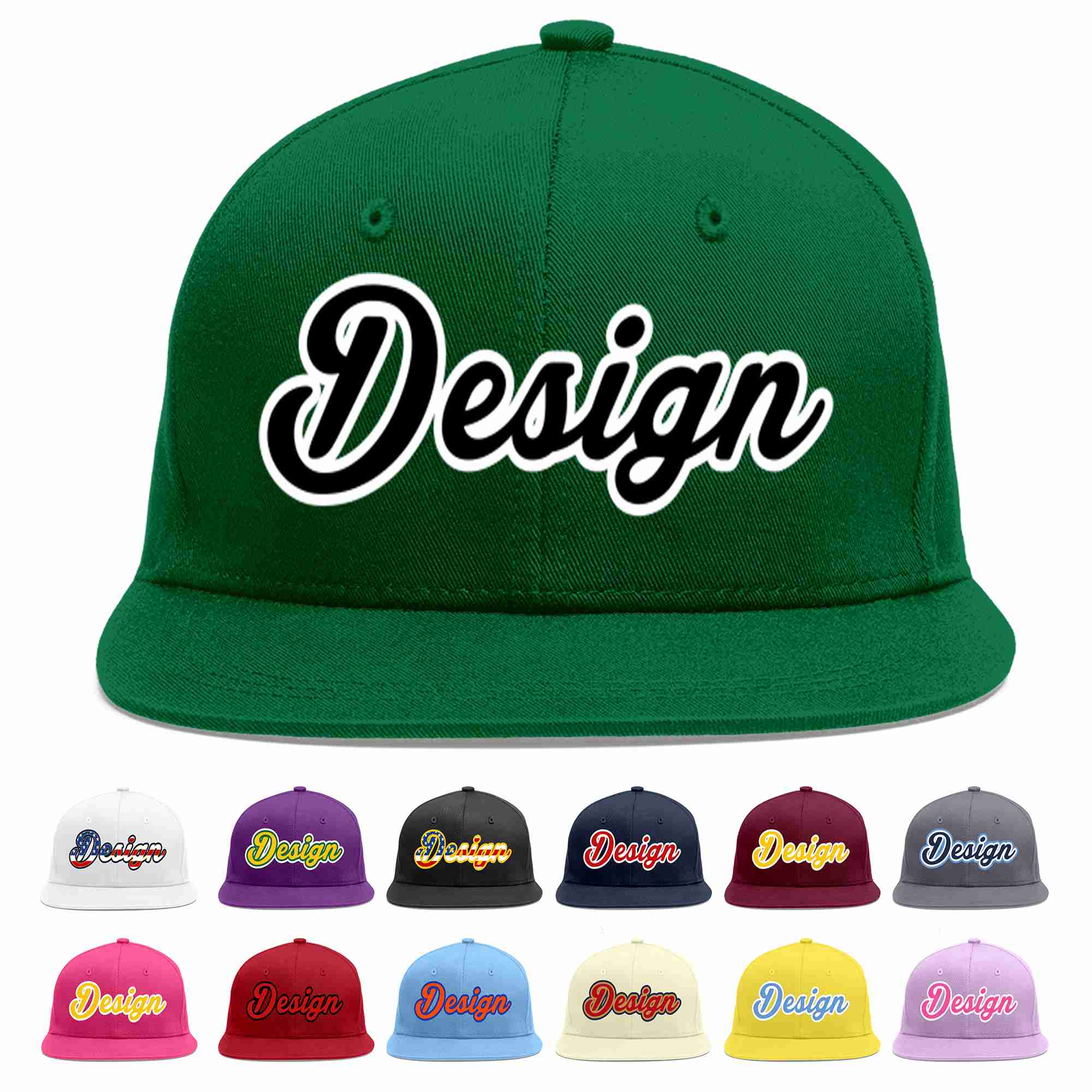 Custom Green Black-White Flat Eaves Sport Baseball Cap Design for Men/Women/Youth