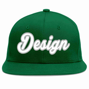 Custom Green White-Gray Flat Eaves Sport Baseball Cap Design for Men/Women/Youth