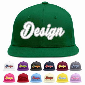 Custom Green White-Gray Flat Eaves Sport Baseball Cap Design for Men/Women/Youth