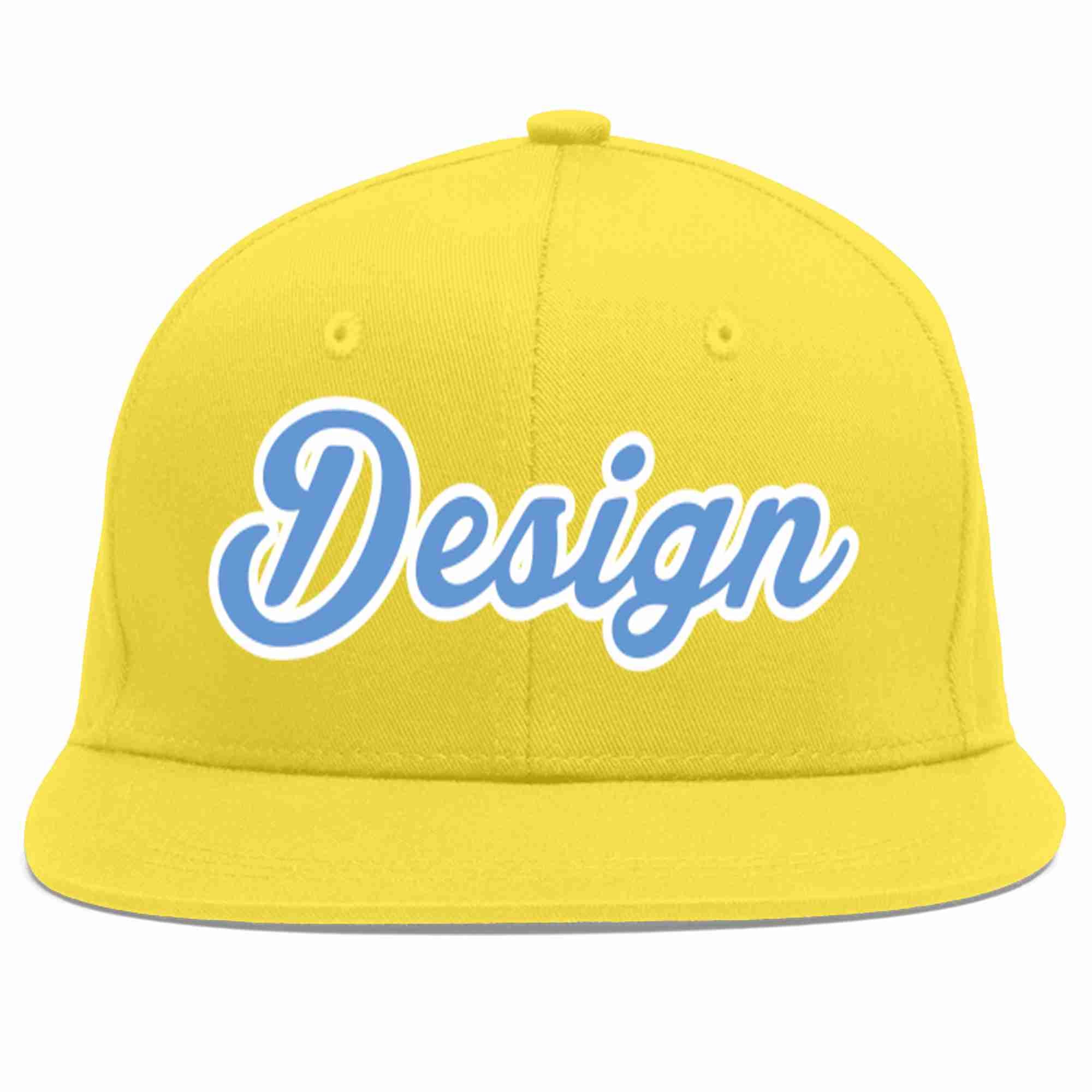 Custom Light Gold Light Blue-White Flat Eaves Sport Baseball Cap Design for Men/Women/Youth