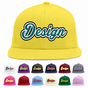 Custom Light Gold Aqua-White Flat Eaves Sport Baseball Cap Design for Men/Women/Youth