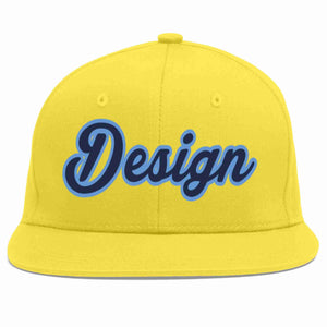 Custom Light Gold Navy-Light Blue Flat Eaves Sport Baseball Cap Design for Men/Women/Youth