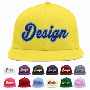 Custom Light Gold Navy-Light Blue Flat Eaves Sport Baseball Cap Design for Men/Women/Youth