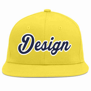 Custom Light Gold Navy-White Flat Eaves Sport Baseball Cap Design for Men/Women/Youth